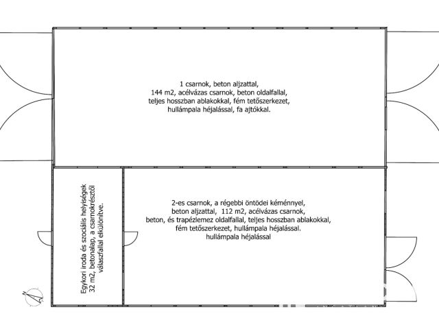 Két csarnok, 288 m² – telephely Szécsény mellett